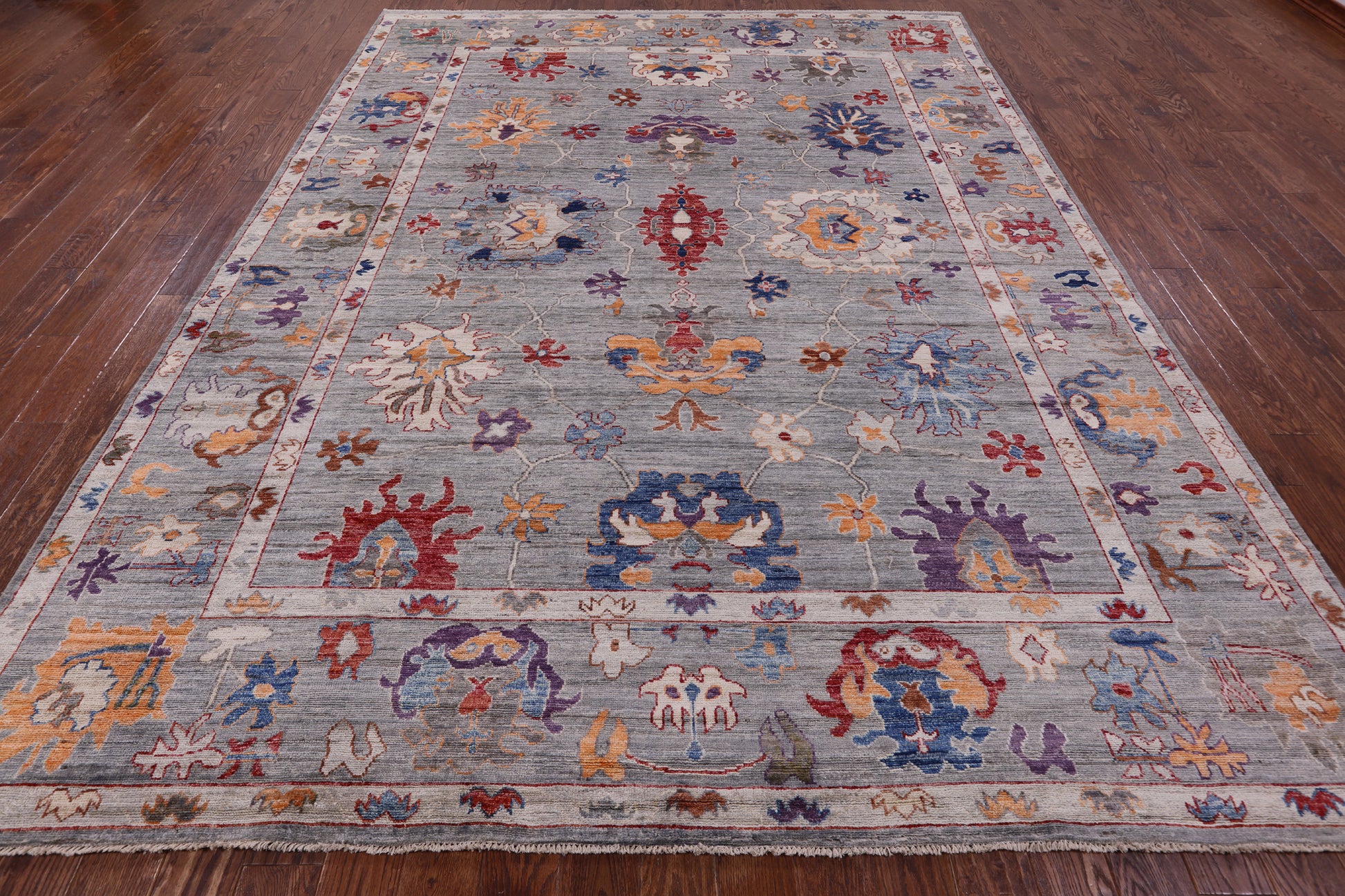 Grey Turkish Oushak Hand Knotted Wool Rug - 8' 11" X 11' 10" - Golden Nile