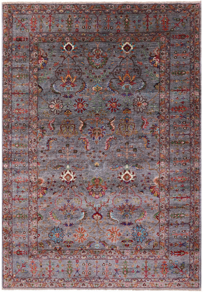Grey Peshawar Hand Knotted Wool Rug - 5' 8" X 8' 0" - Golden Nile
