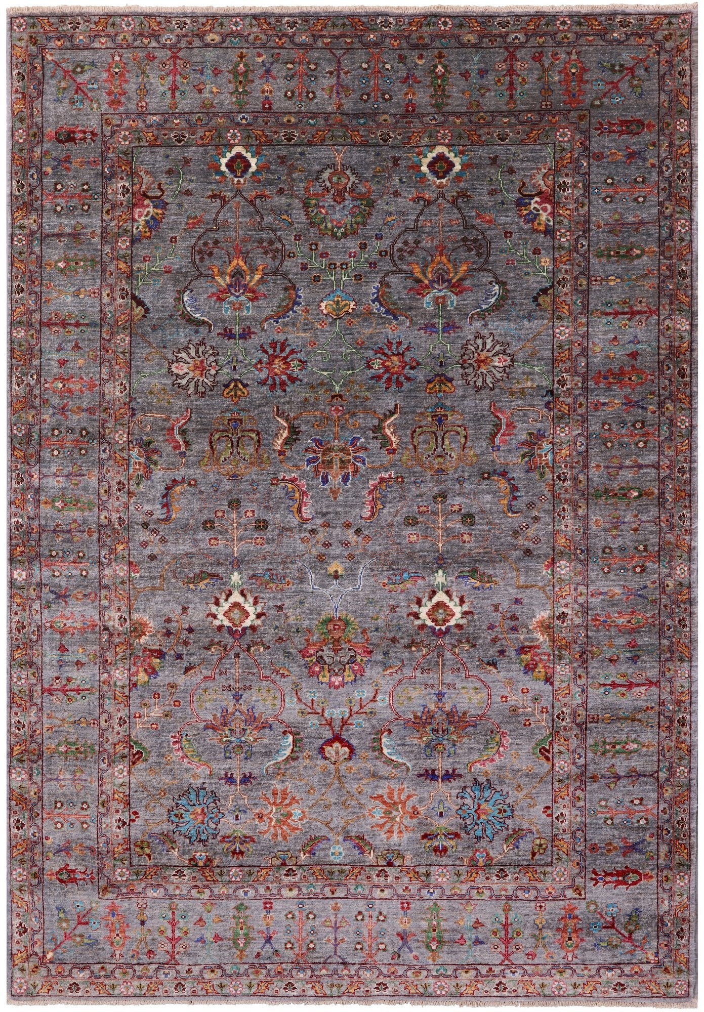 Grey Peshawar Hand Knotted Wool Rug - 5' 8" X 8' 0" - Golden Nile