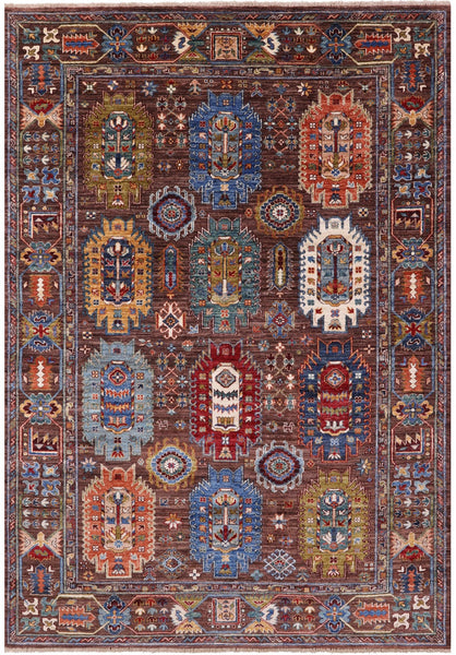 Brown Turkmen Ersari Hand Knotted Wool Rug - 5' 7" X 7' 10" - Golden Nile