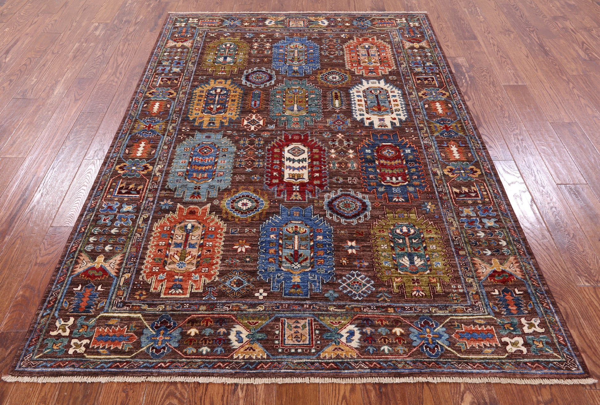 Brown Turkmen Ersari Hand Knotted Wool Rug - 5' 7" X 7' 10" - Golden Nile