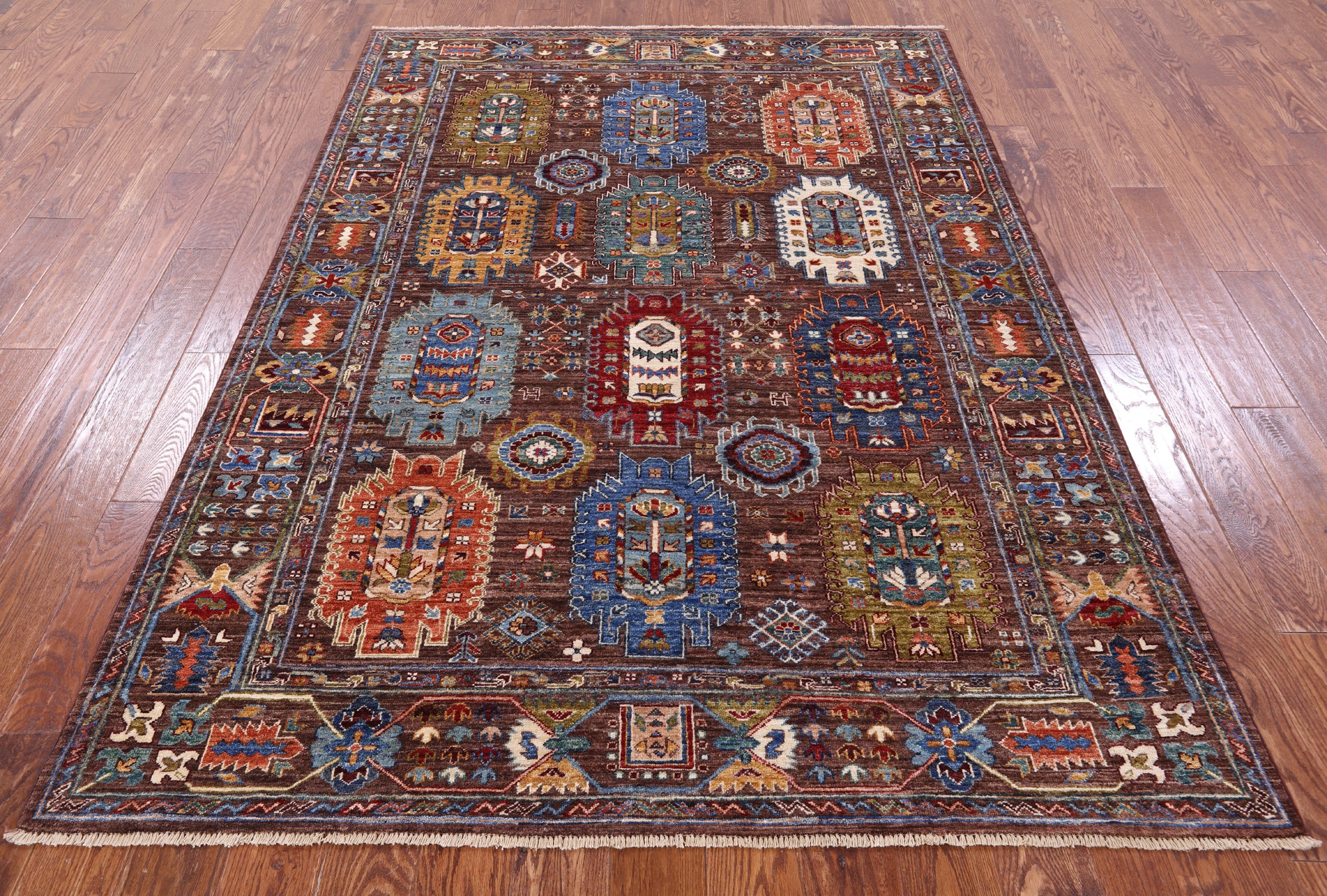 Brown Turkmen Ersari Hand Knotted Wool Rug - 5' 7" X 7' 10" - Golden Nile