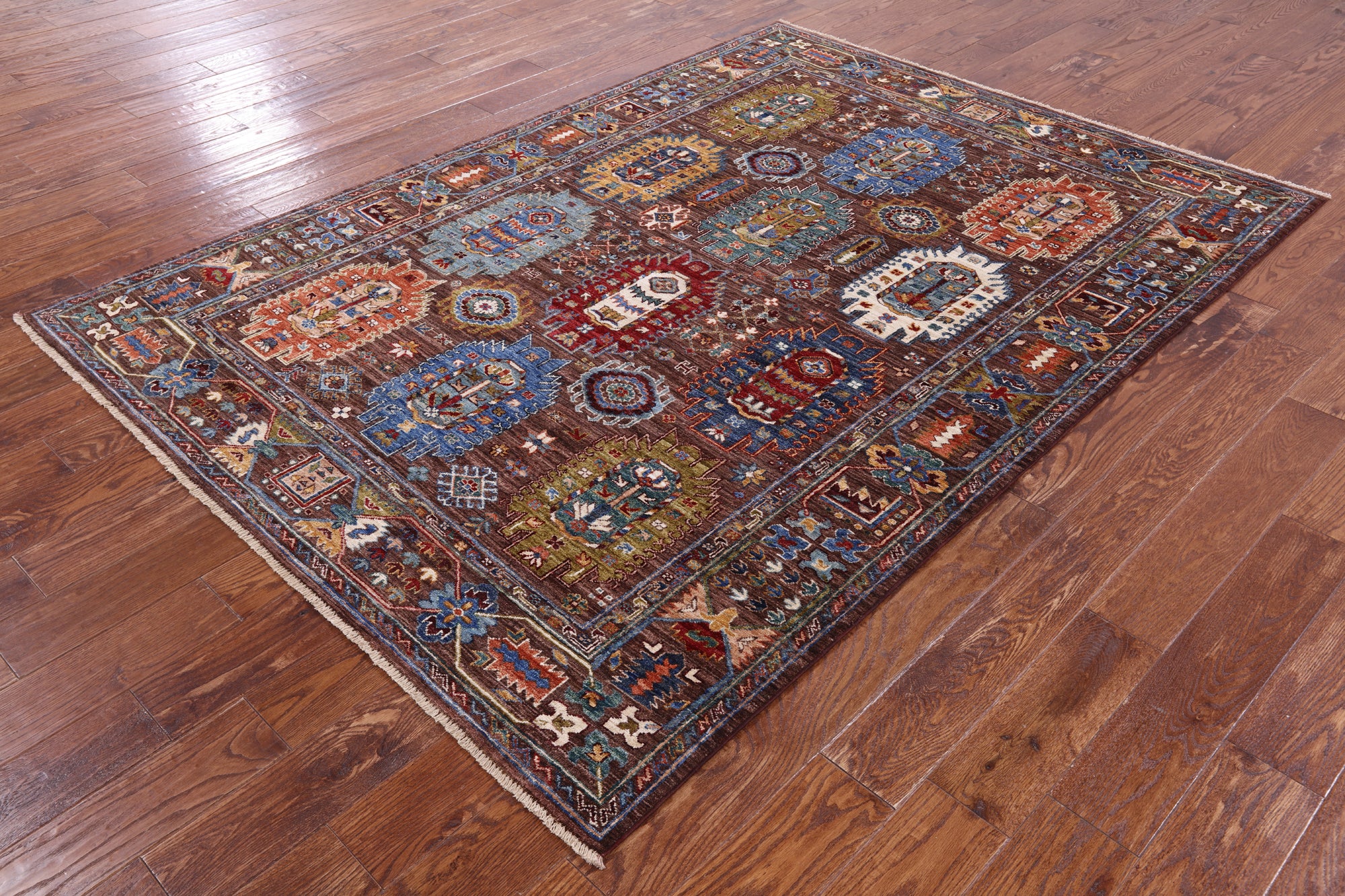 Brown Turkmen Ersari Hand Knotted Wool Rug - 5' 7" X 7' 10" - Golden Nile