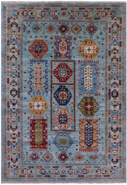 Blue Turkmen Ersari Hand Knotted Wool Rug - 5' 8" X 8' 2" - Golden Nile