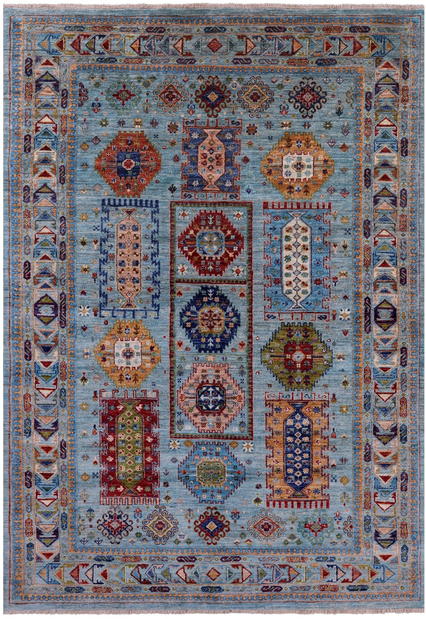 Blue Turkmen Ersari Hand Knotted Wool Rug - 5' 8" X 8' 2" - Golden Nile