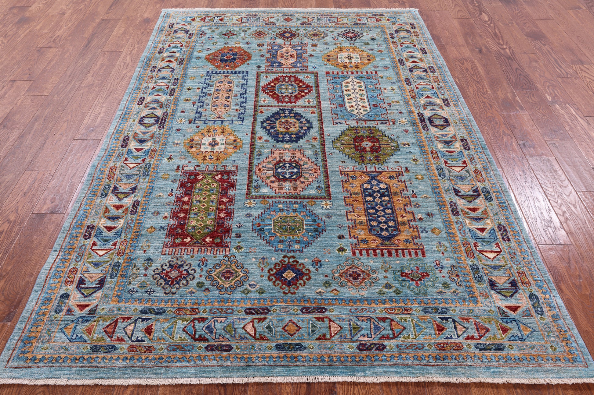 Blue Turkmen Ersari Hand Knotted Wool Rug - 5' 8" X 8' 2" - Golden Nile