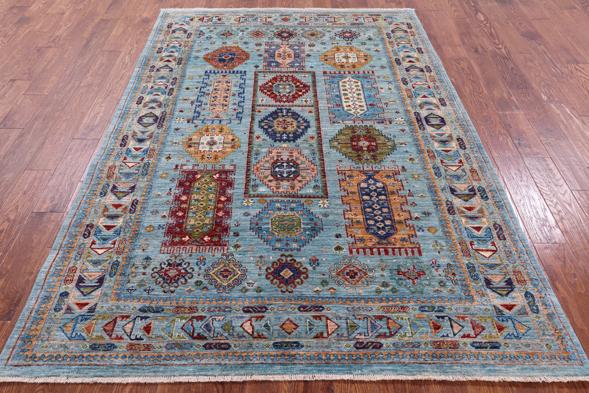 Blue Turkmen Ersari Hand Knotted Wool Rug - 5' 8" X 8' 2" - Golden Nile