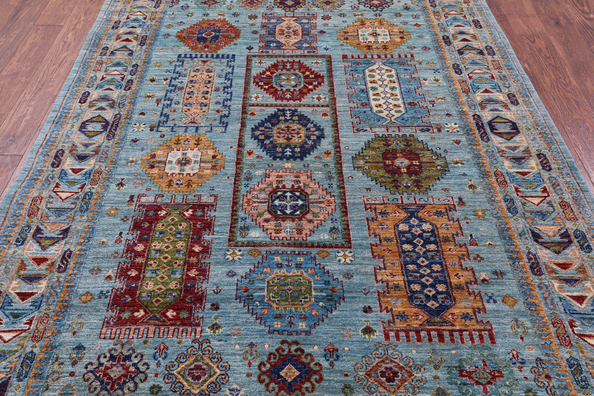 Blue Turkmen Ersari Hand Knotted Wool Rug - 5' 8" X 8' 2" - Golden Nile