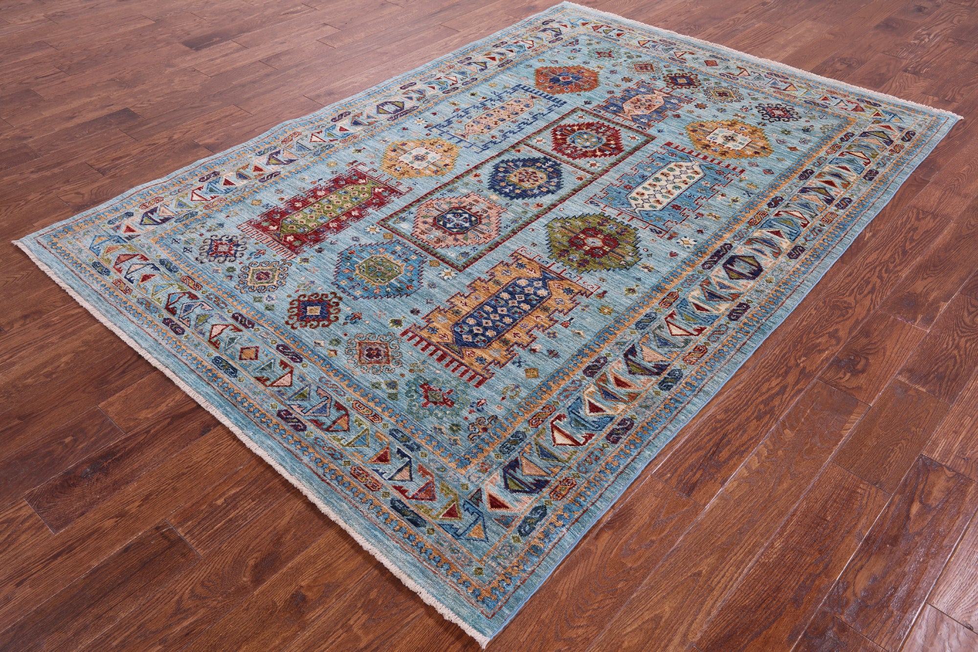 Blue Turkmen Ersari Hand Knotted Wool Rug - 5' 8" X 8' 2" - Golden Nile