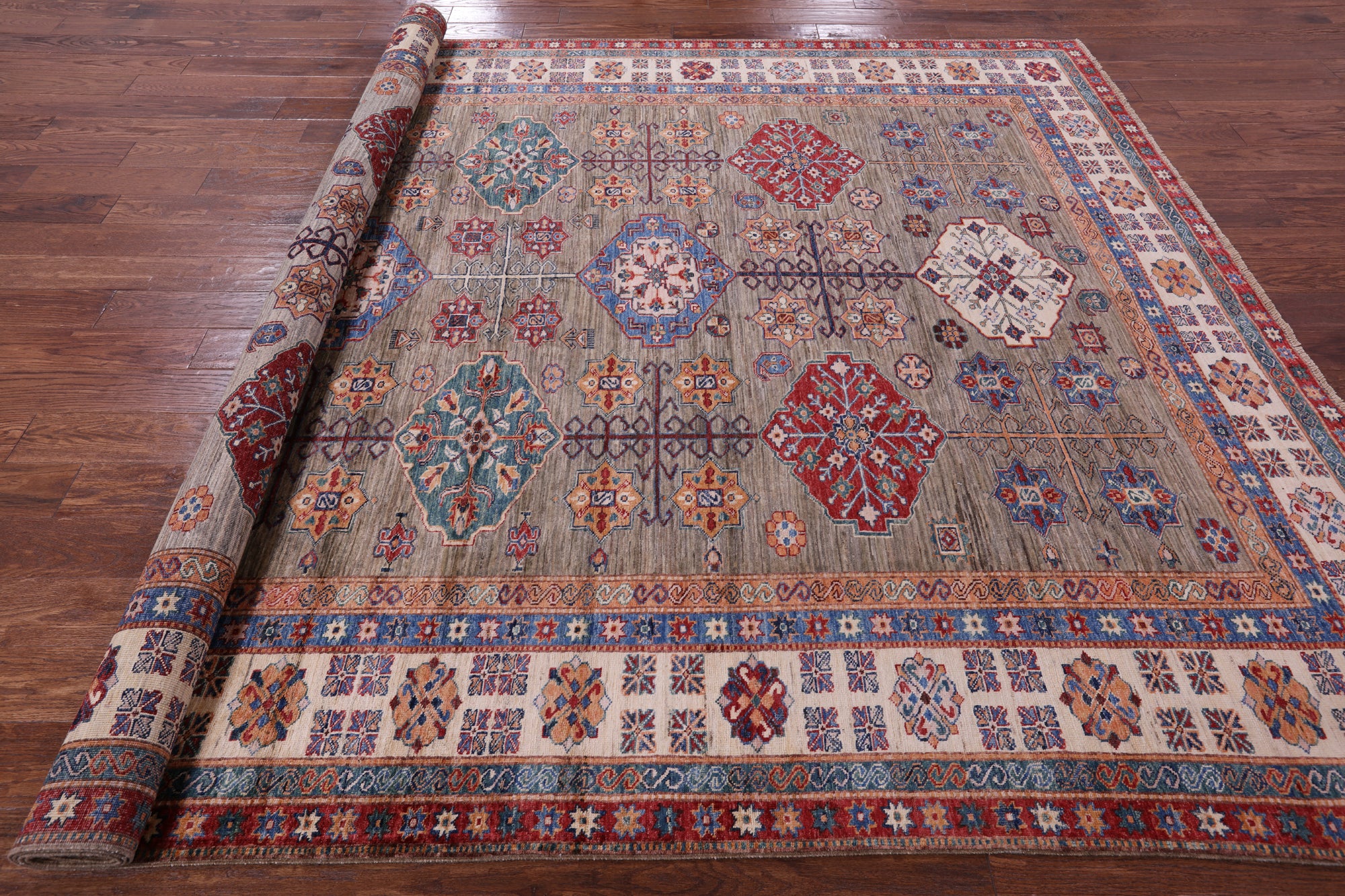 Super Kazak Hand Knotted Wool Rug - 8' 2" X 11' 1" - Golden Nile