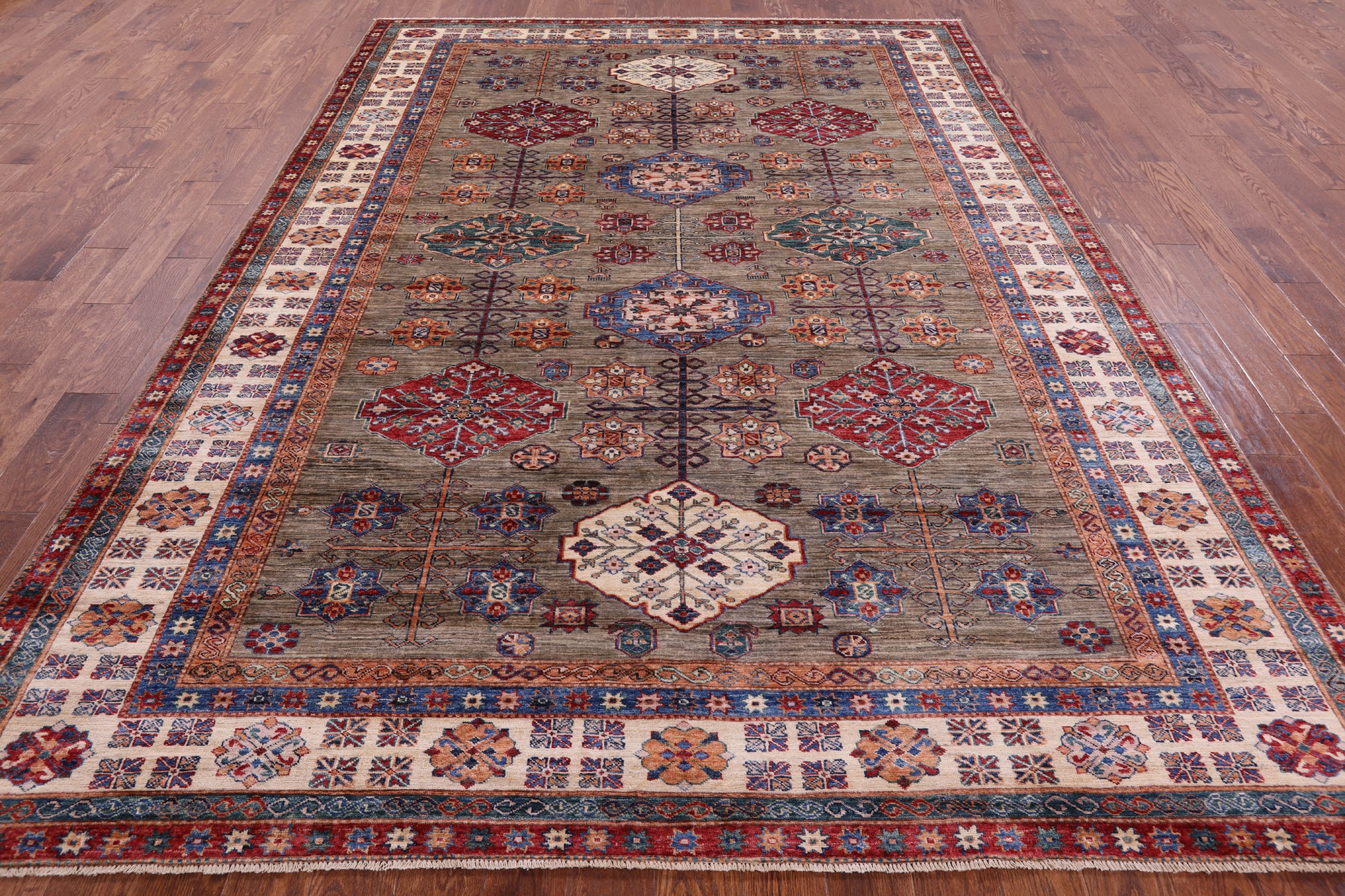 Super Kazak Hand Knotted Wool Rug - 8' 2" X 11' 1" - Golden Nile
