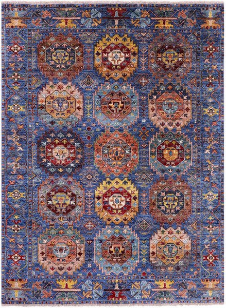 Blue Turkmen Ersari Hand Knotted Wool Rug - 4' 11" X 6' 9" - Golden Nile