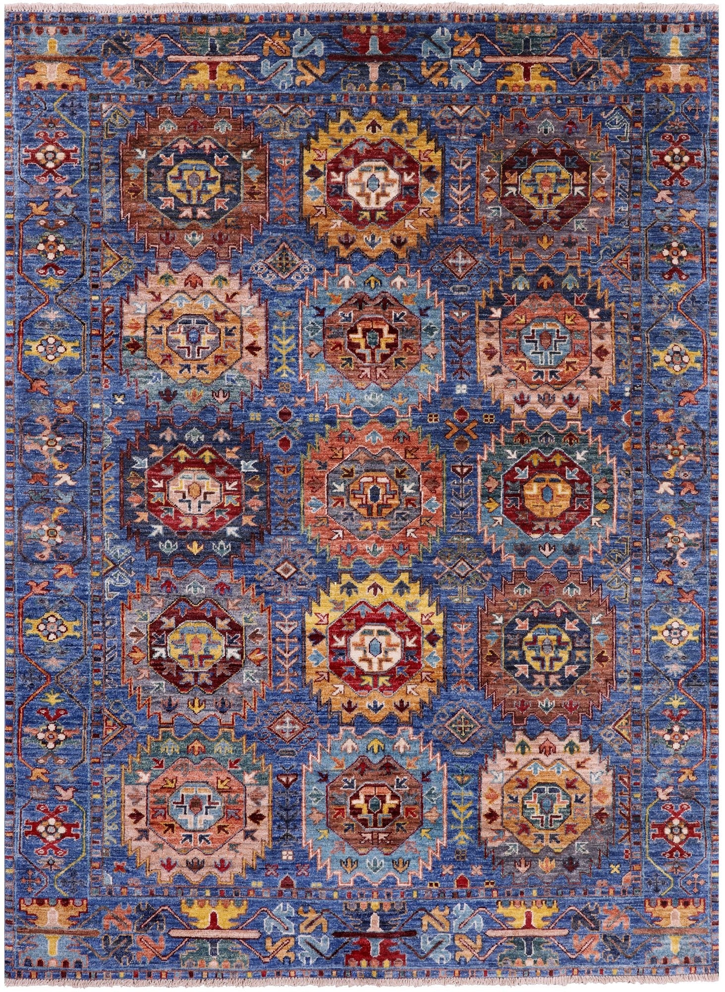 Blue Turkmen Ersari Hand Knotted Wool Rug - 4' 11" X 6' 9" - Golden Nile