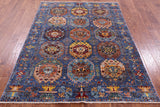 Blue Turkmen Ersari Hand Knotted Wool Rug - 4' 11" X 6' 9" - Golden Nile