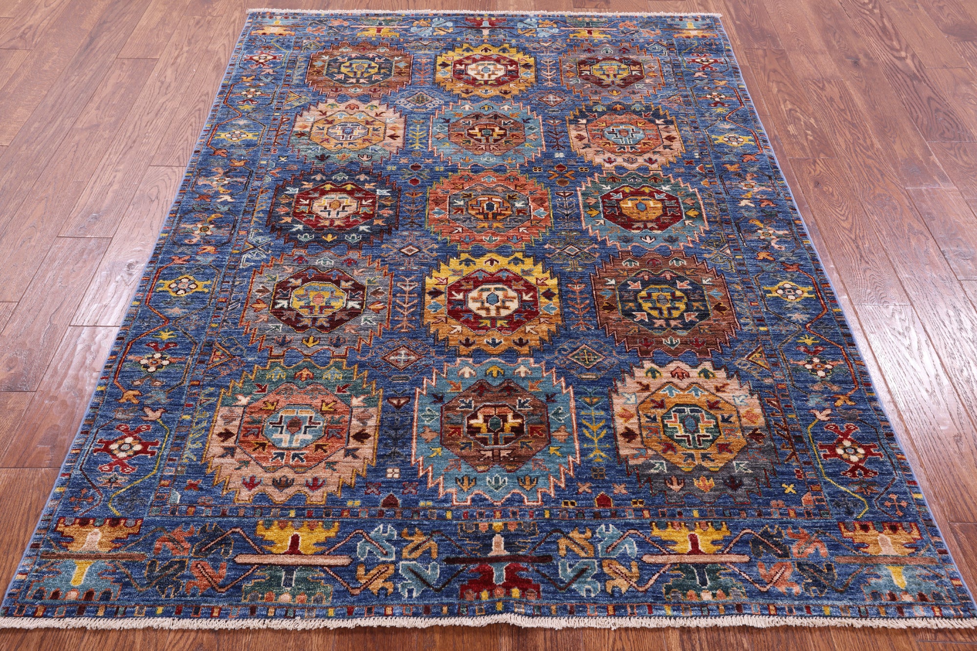 Blue Turkmen Ersari Hand Knotted Wool Rug - 4' 11" X 6' 9" - Golden Nile