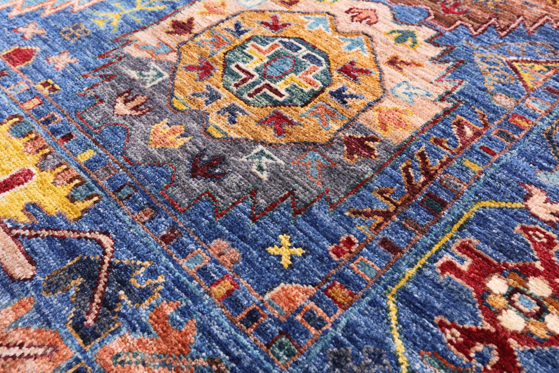 Blue Turkmen Ersari Hand Knotted Wool Rug - 4' 11" X 6' 9" - Golden Nile