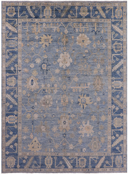 Blue Turkish Oushak Hand Knotted Wool Rug - 8' 10" X 11' 10" - Golden Nile