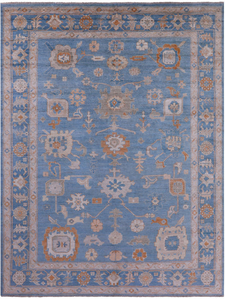 Blue Turkish Oushak Handmade Wool Rug - 9' 0" X 11' 8" - Golden Nile