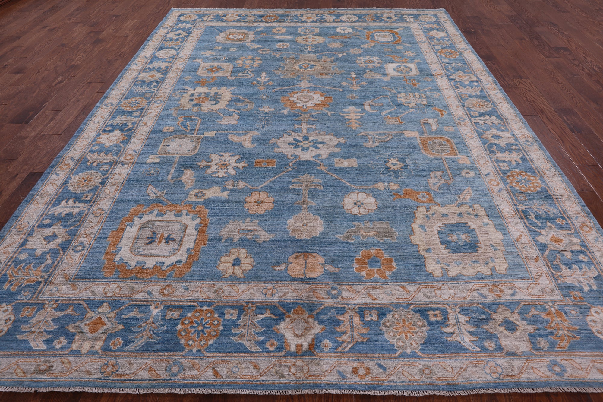 Blue Turkish Oushak Handmade Wool Rug - 9' 0" X 11' 8" - Golden Nile