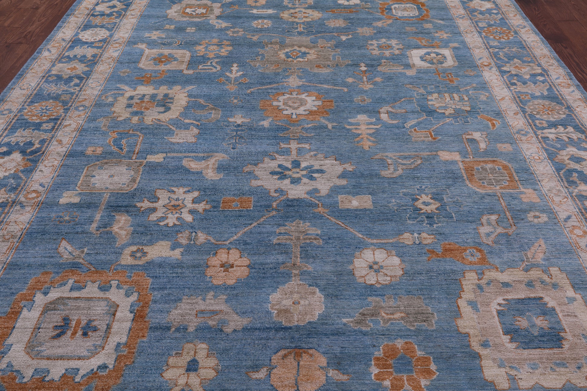 Blue Turkish Oushak Handmade Wool Rug - 9' 0" X 11' 8" - Golden Nile