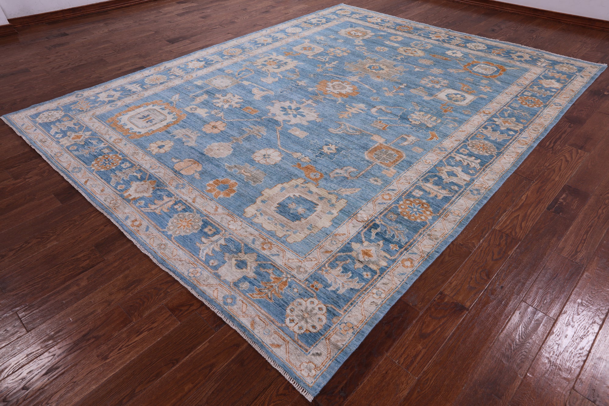 Blue Turkish Oushak Handmade Wool Rug - 9' 0" X 11' 8" - Golden Nile