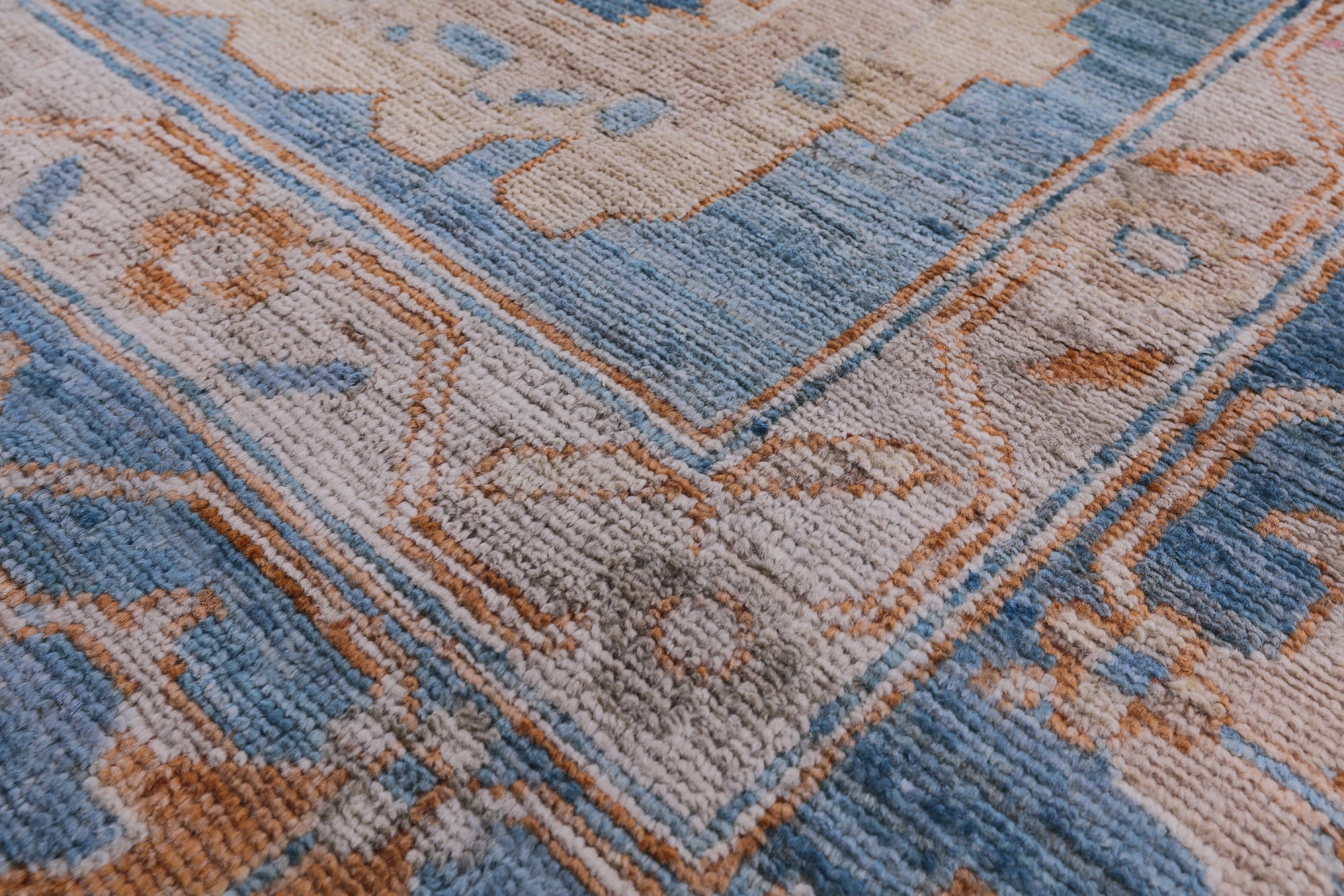 Blue Turkish Oushak Handmade Wool Rug - 9' 0" X 11' 8" - Golden Nile