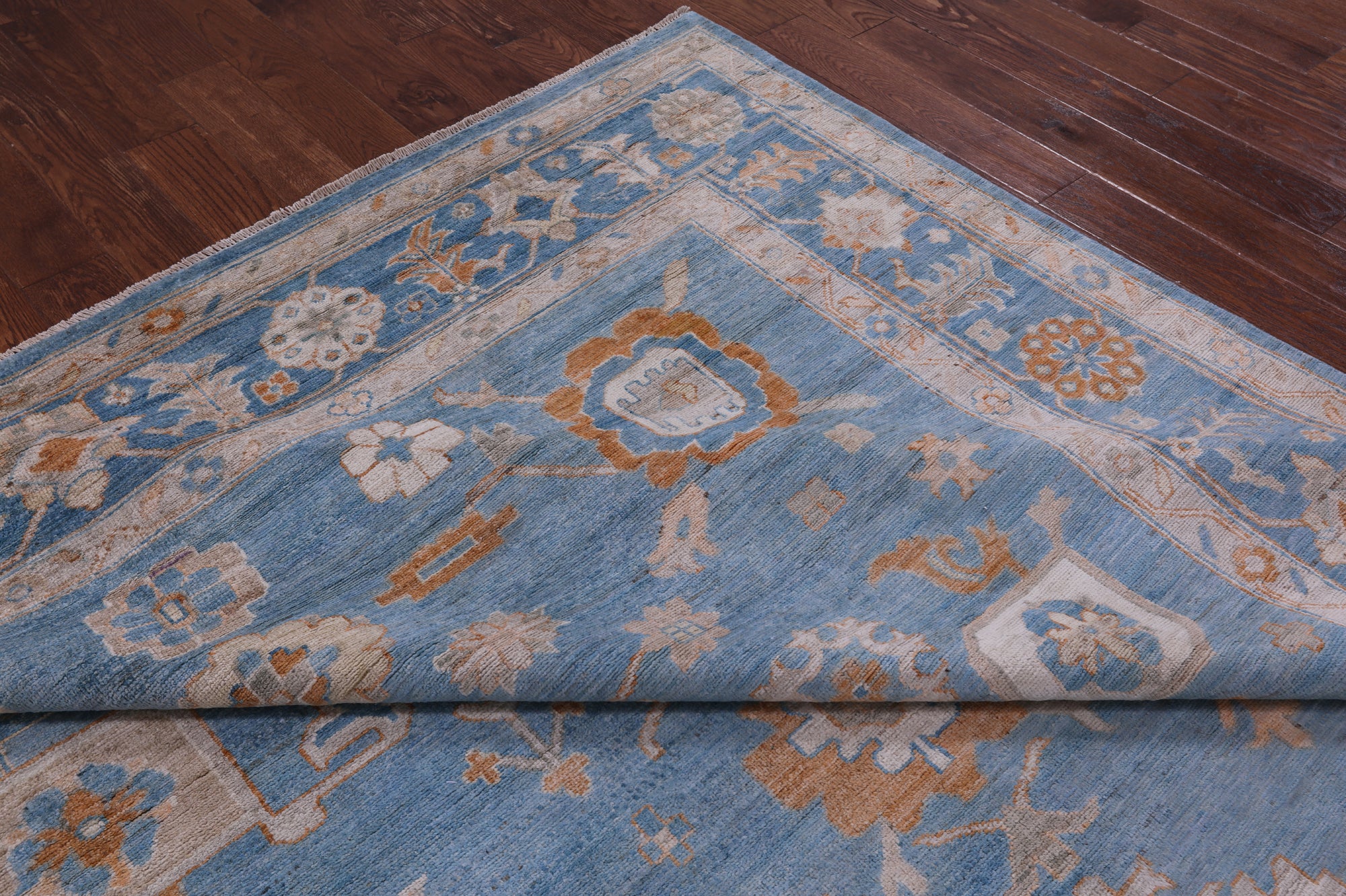 Blue Turkish Oushak Handmade Wool Rug - 9' 0" X 11' 8" - Golden Nile