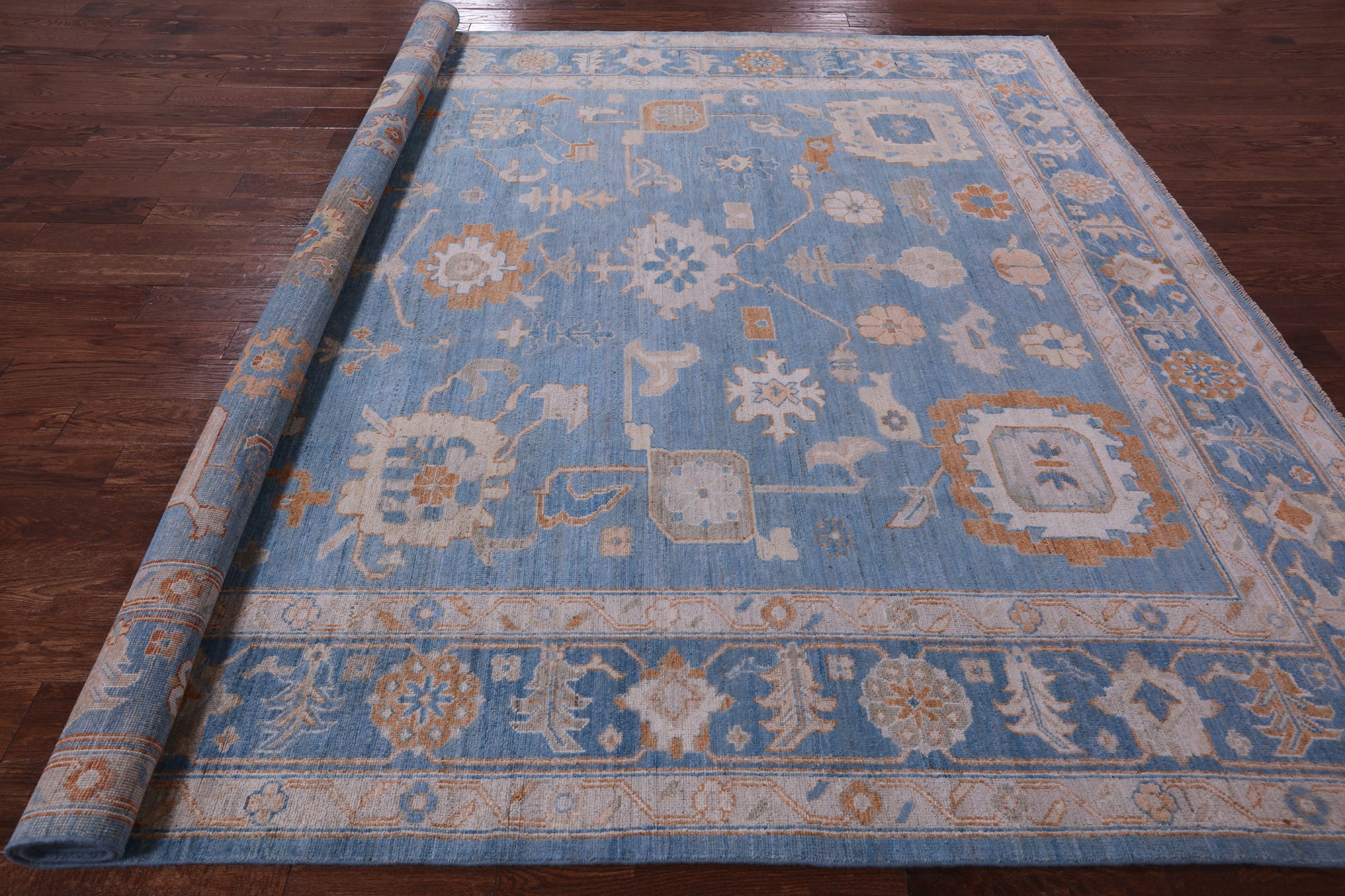 Blue Turkish Oushak Handmade Wool Rug - 9' 0" X 11' 8" - Golden Nile