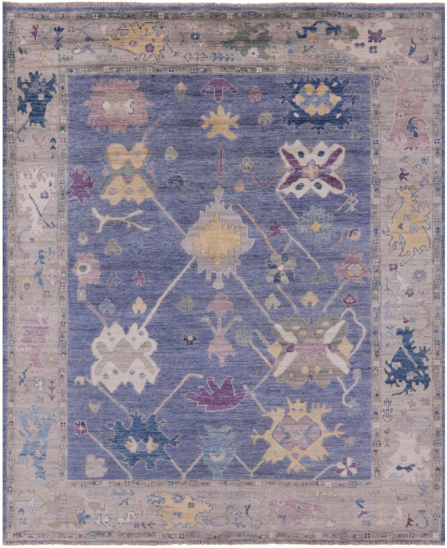 Blue Turkish Oushak Hand Knotted Wool Rug - 8' 1" X 9' 9" - Golden Nile