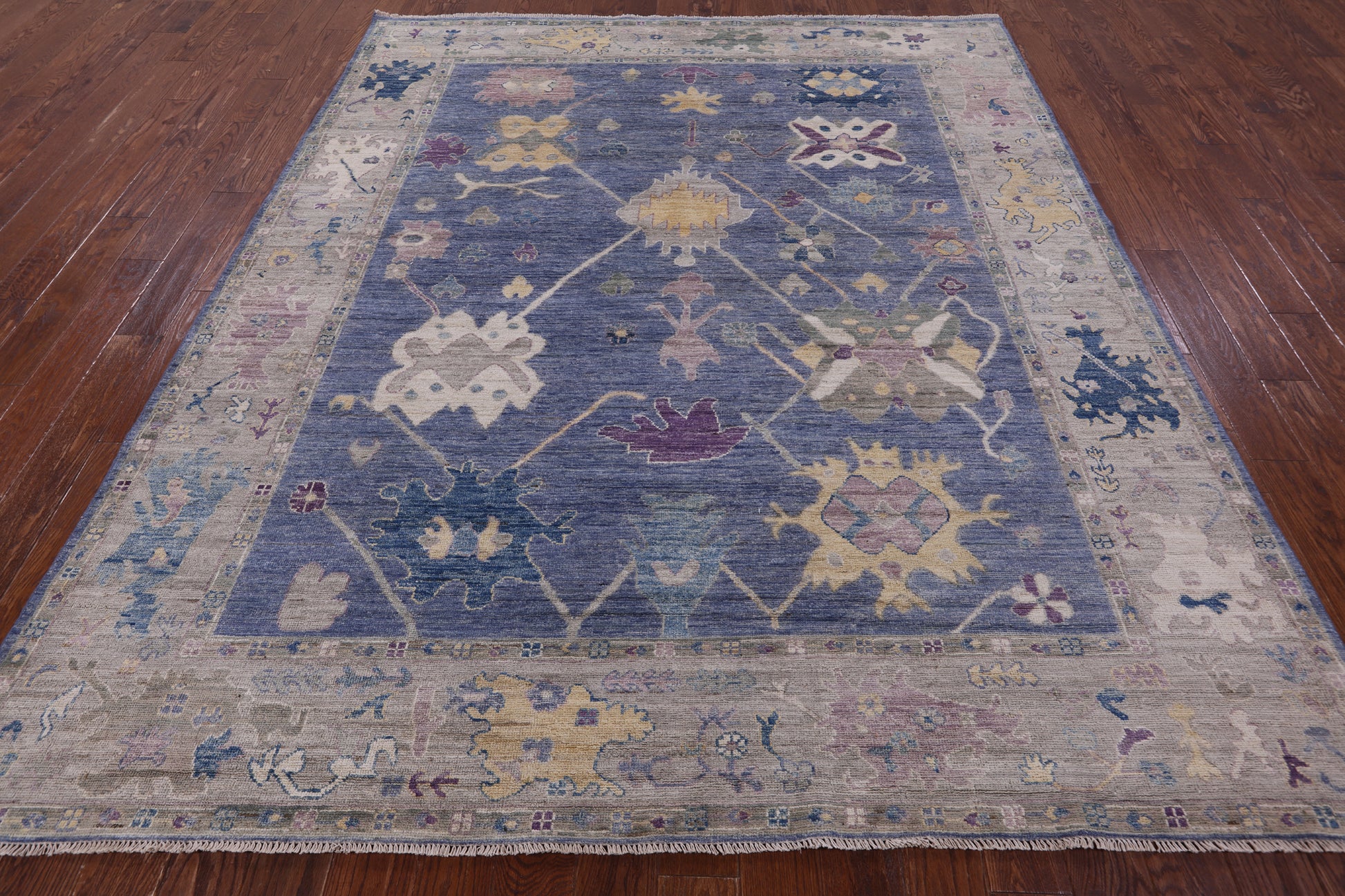 Blue Turkish Oushak Hand Knotted Wool Rug - 8' 1" X 9' 9" - Golden Nile