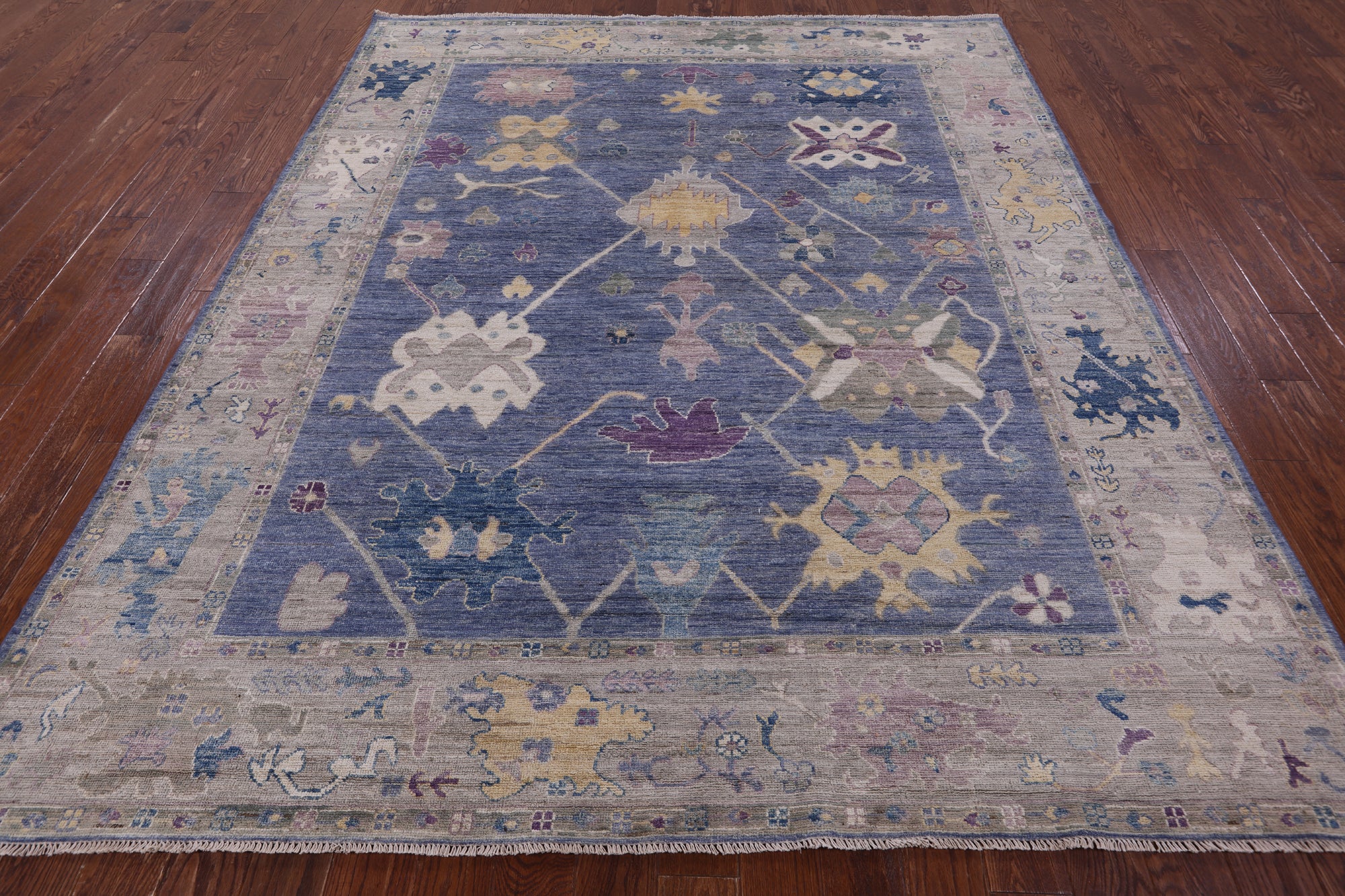 Blue Turkish Oushak Hand Knotted Wool Rug - 8' 1" X 9' 9" - Golden Nile