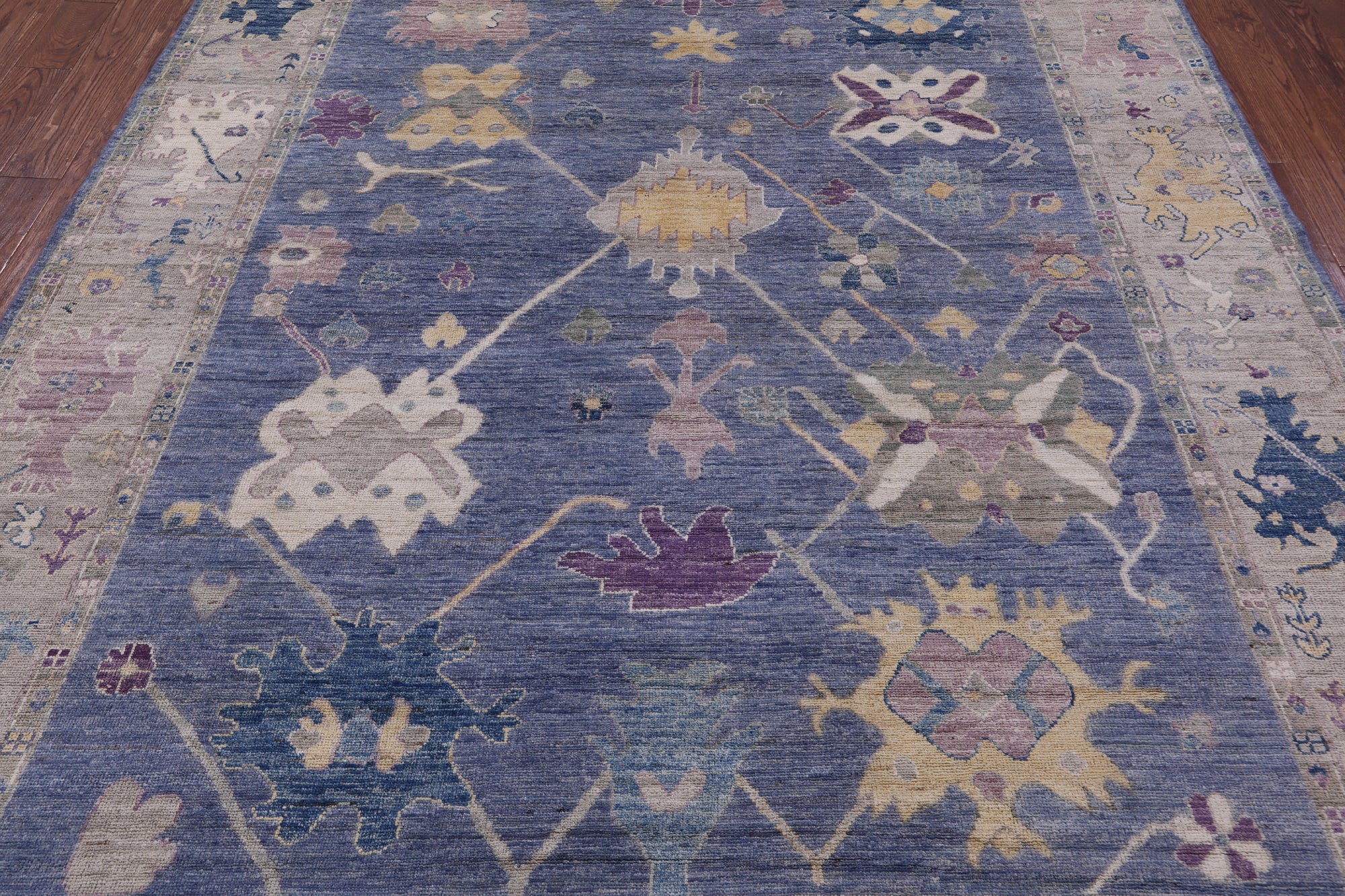 Blue Turkish Oushak Hand Knotted Wool Rug - 8' 1" X 9' 9" - Golden Nile
