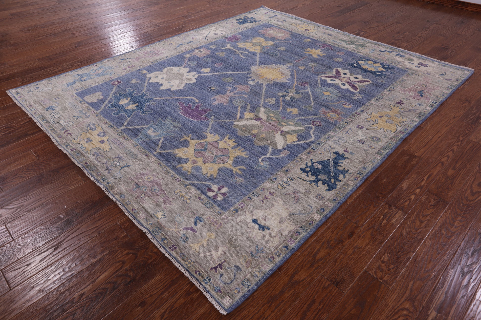 Blue Turkish Oushak Hand Knotted Wool Rug - 8' 1" X 9' 9" - Golden Nile
