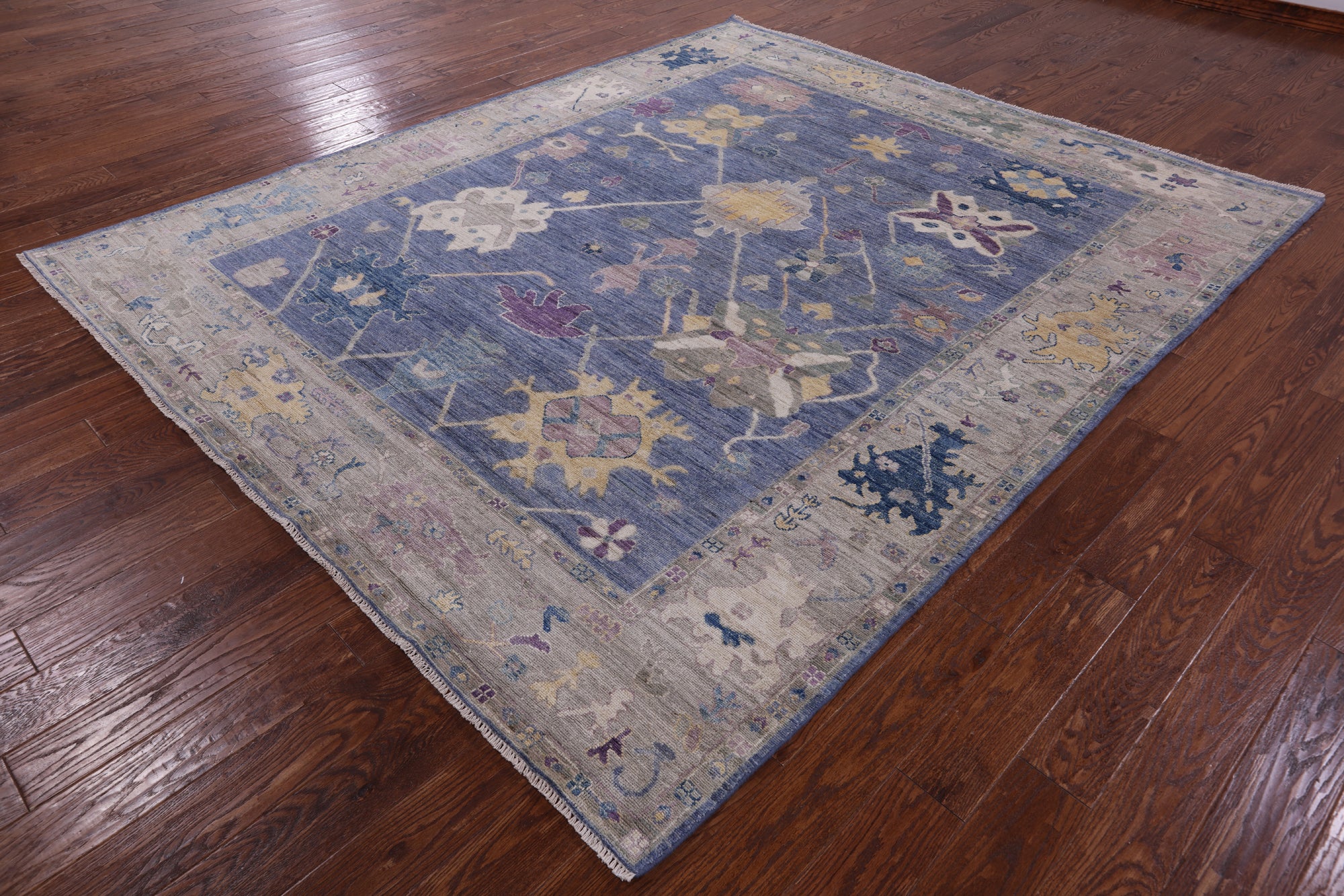 Blue Turkish Oushak Hand Knotted Wool Rug - 8' 1" X 9' 9" - Golden Nile
