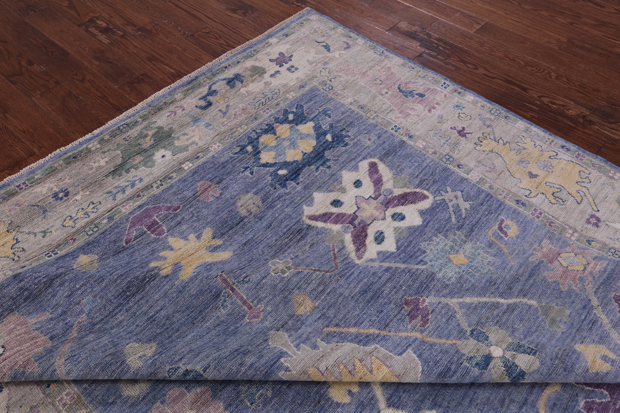Blue Turkish Oushak Hand Knotted Wool Rug - 8' 1" X 9' 9" - Golden Nile