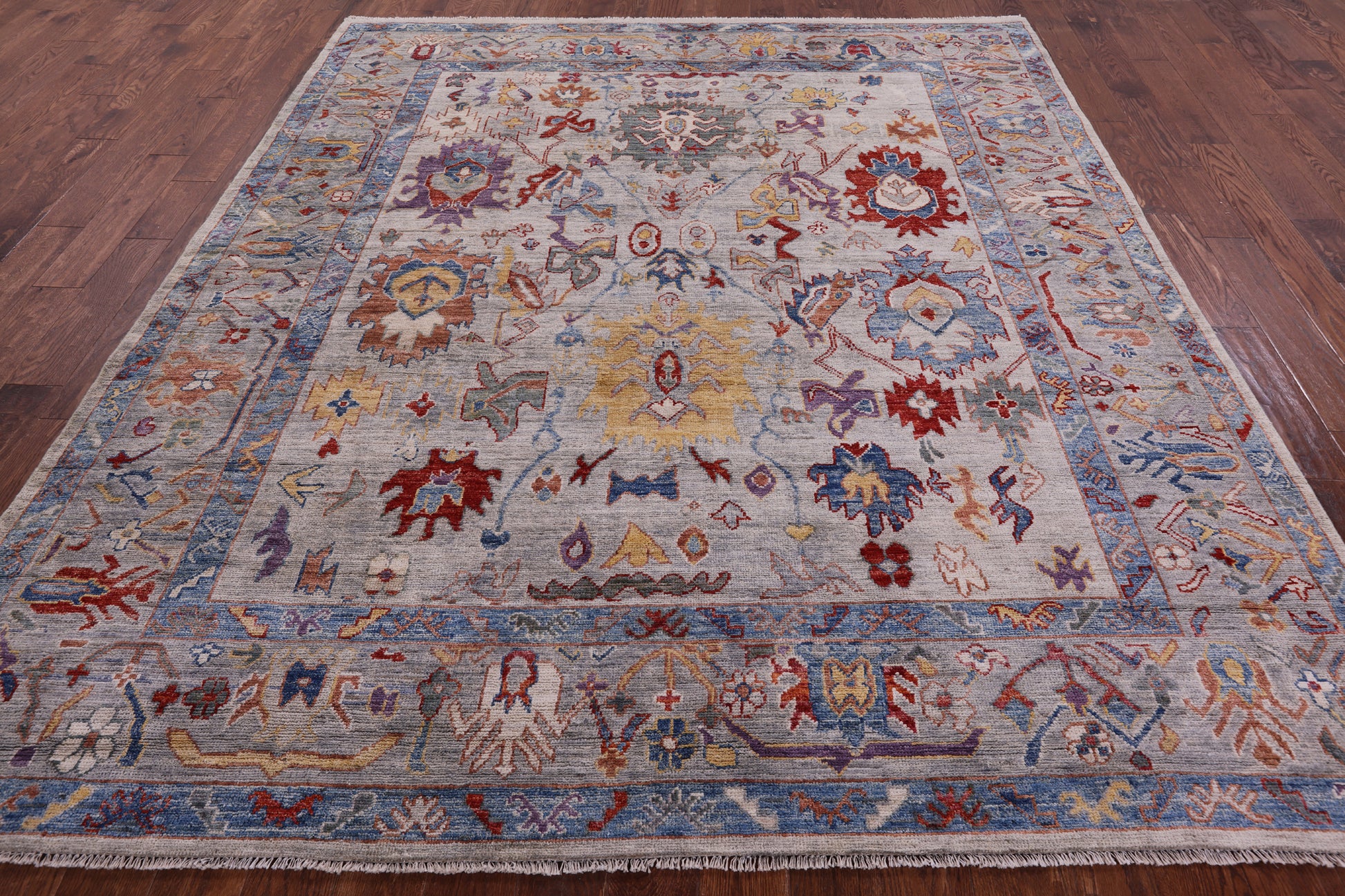 Grey Turkish Oushak Hand Knotted Wool Rug - 8' 2" X 9' 7" - Golden Nile