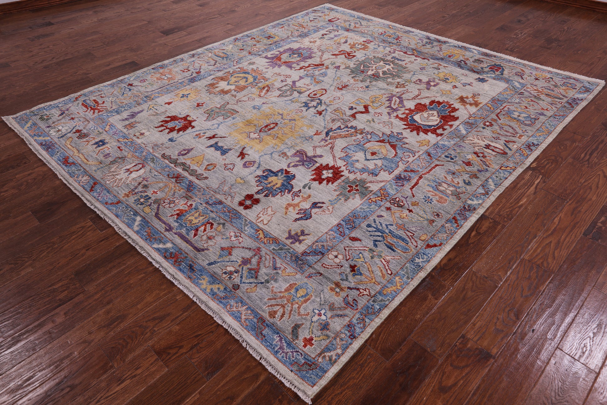 Grey Turkish Oushak Hand Knotted Wool Rug - 8' 2" X 9' 7" - Golden Nile