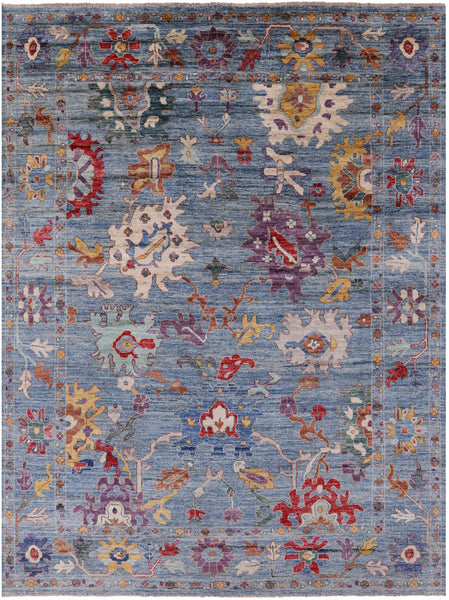Blue Turkish Oushak Hand Knotted Wool Rug - 8' 10" X 11' 6" - Golden Nile