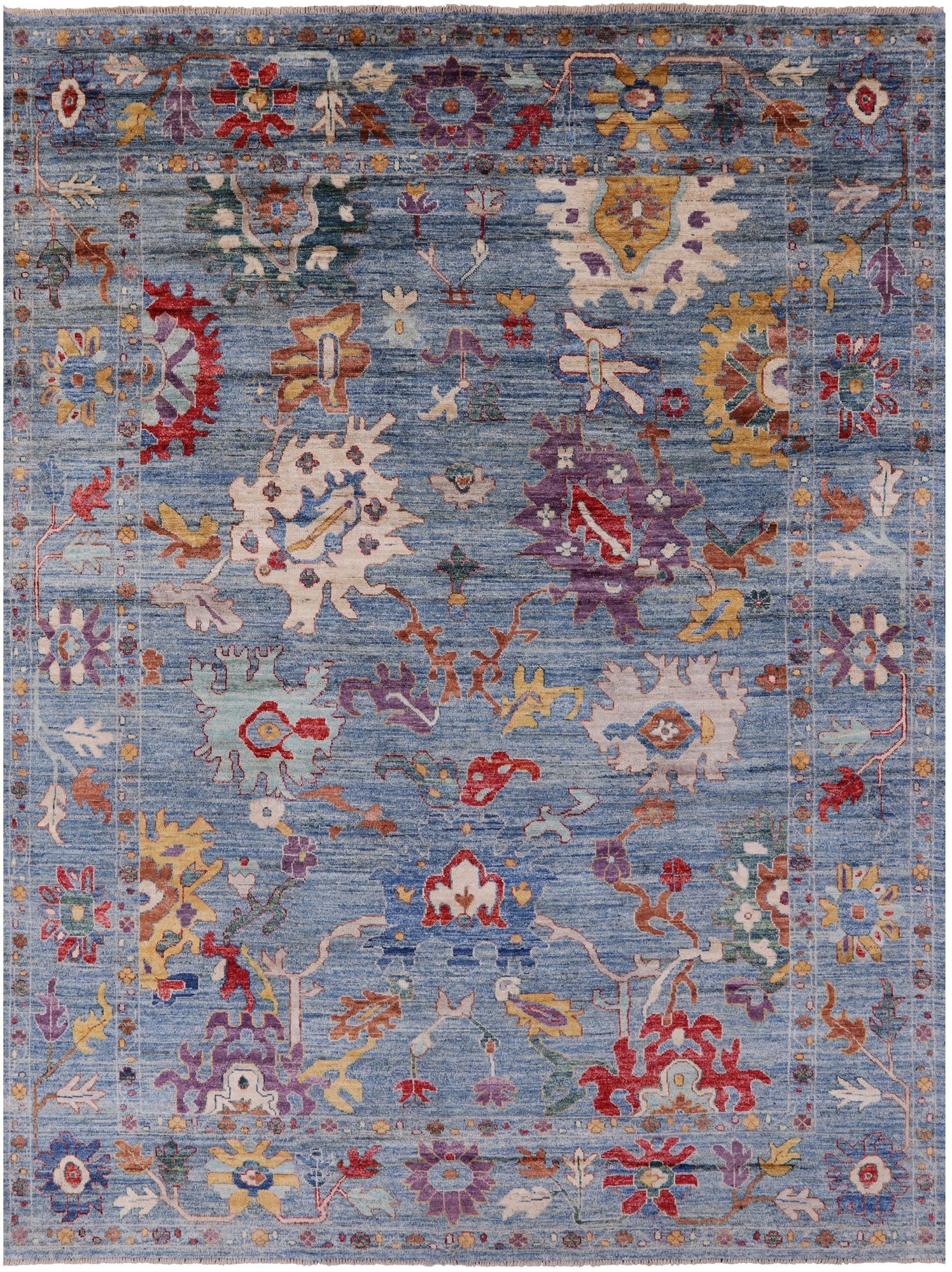 Blue Turkish Oushak Hand Knotted Wool Rug - 8' 10" X 11' 6" - Golden Nile