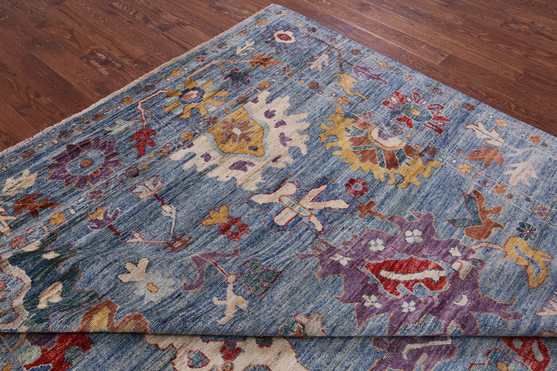 Blue Turkish Oushak Hand Knotted Wool Rug - 8' 10" X 11' 6" - Golden Nile