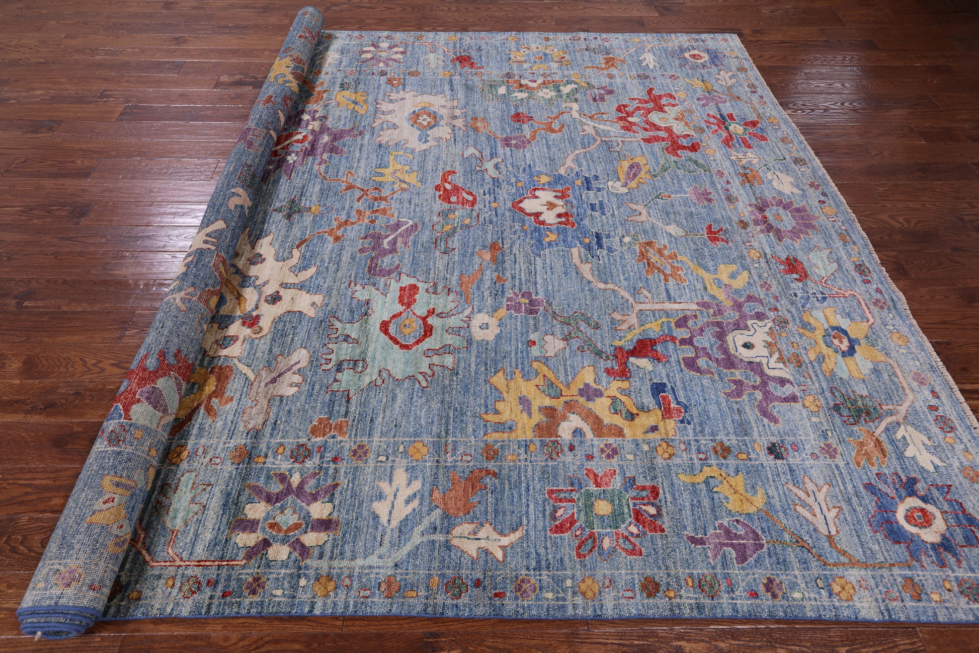 Blue Turkish Oushak Hand Knotted Wool Rug - 8' 10" X 11' 6" - Golden Nile