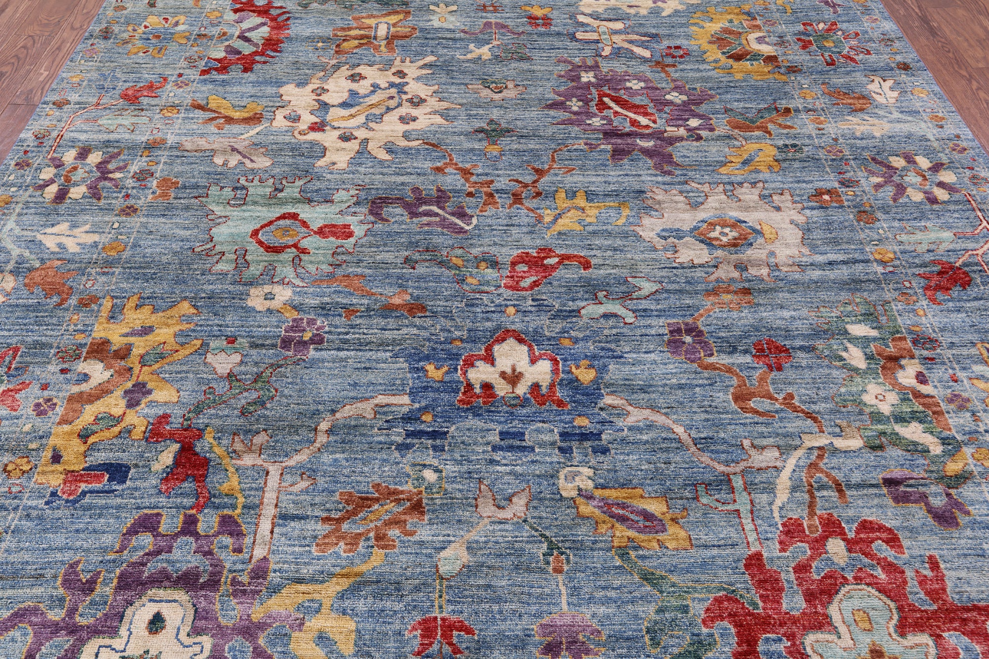 Blue Turkish Oushak Hand Knotted Wool Rug - 8' 10" X 11' 6" - Golden Nile