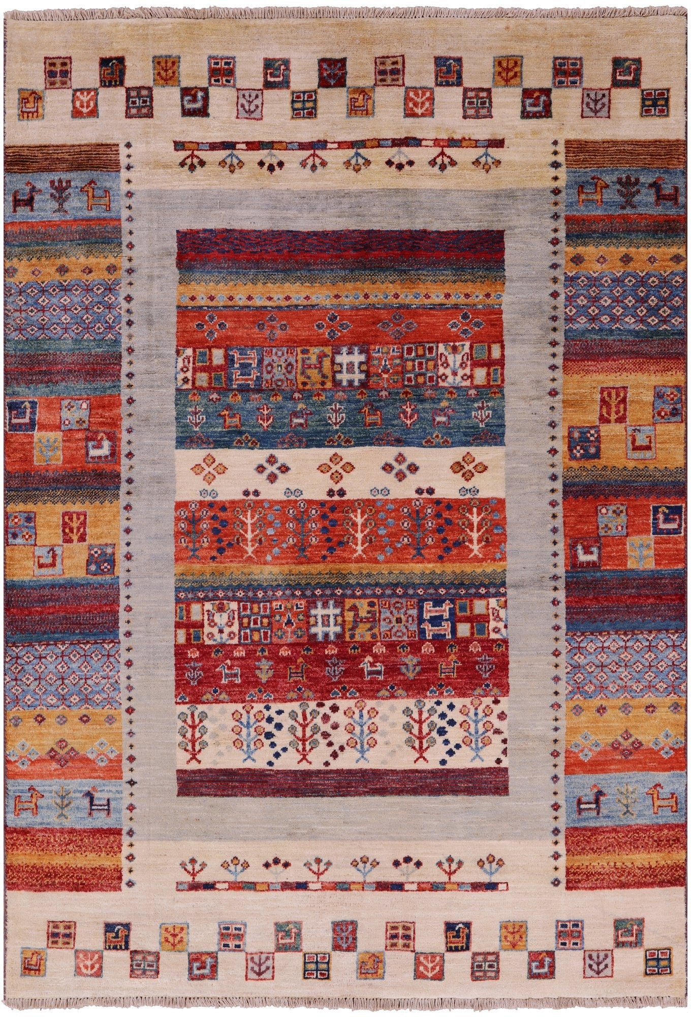 Persian Gabbeh Hand Knotted Wool Rug - 4' 0" X 5' 9" - Golden Nile