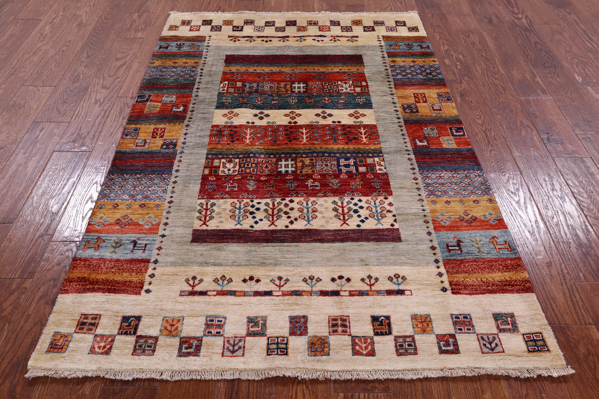 Persian Gabbeh Hand Knotted Wool Rug - 4' 0" X 5' 9" - Golden Nile