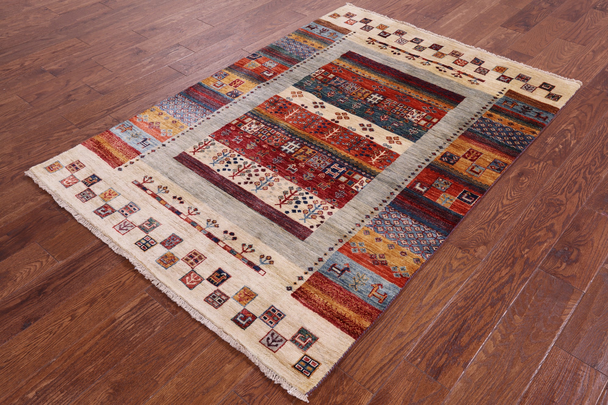 Persian Gabbeh Hand Knotted Wool Rug - 4' 0" X 5' 9" - Golden Nile