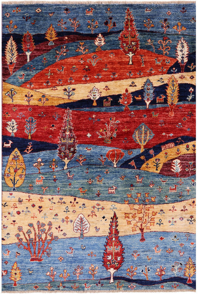 Tribal Persian Gabbeh Handmade Wool Rug - 4' 0" X 5' 10" - Golden Nile