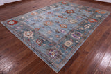Blue Turkish Oushak Hand Knotted Wool Rug - 8' 10" X 11' 9" - Golden Nile