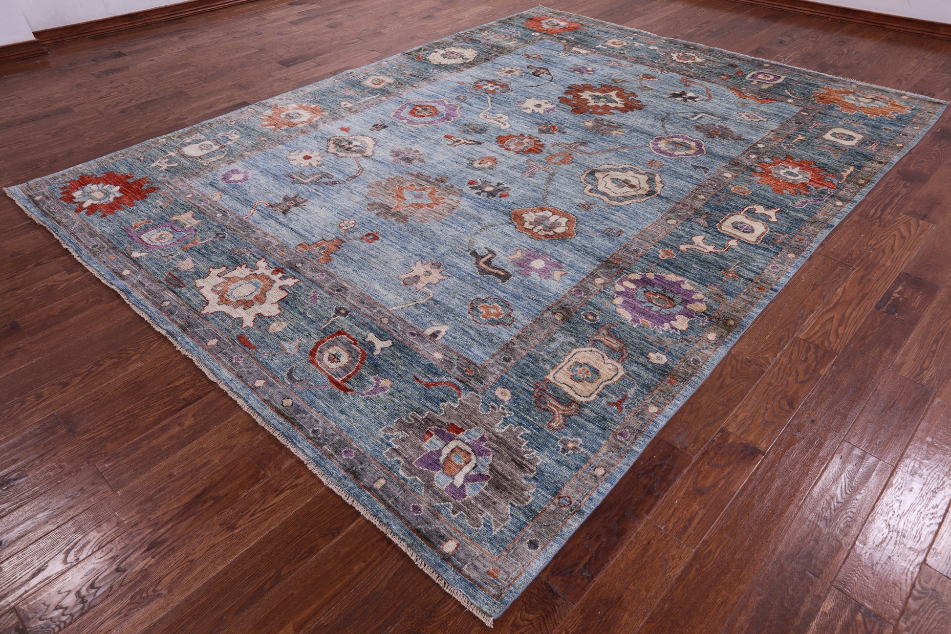 Blue Turkish Oushak Hand Knotted Wool Rug - 8' 10" X 11' 9" - Golden Nile