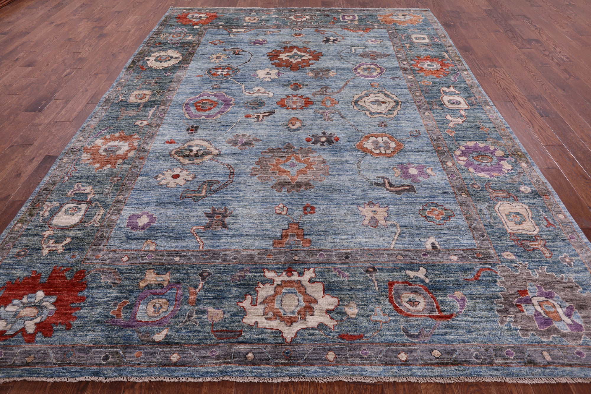 Blue Turkish Oushak Hand Knotted Wool Rug - 8' 10" X 11' 9" - Golden Nile