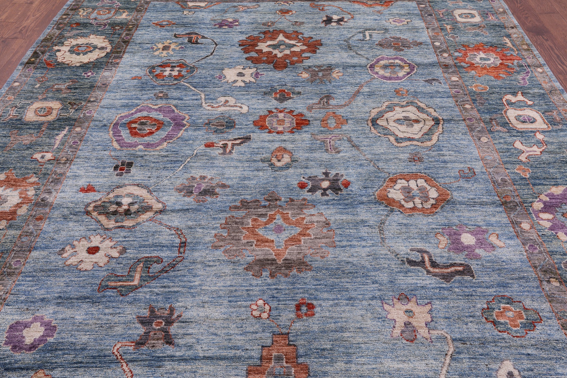 Blue Turkish Oushak Hand Knotted Wool Rug - 8' 10" X 11' 9" - Golden Nile